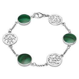9ct White Gold Malachite Flore Filigree Bracelet B943