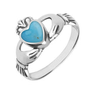 9ct White Gold Turquoise Claddagh Set Ring, R074