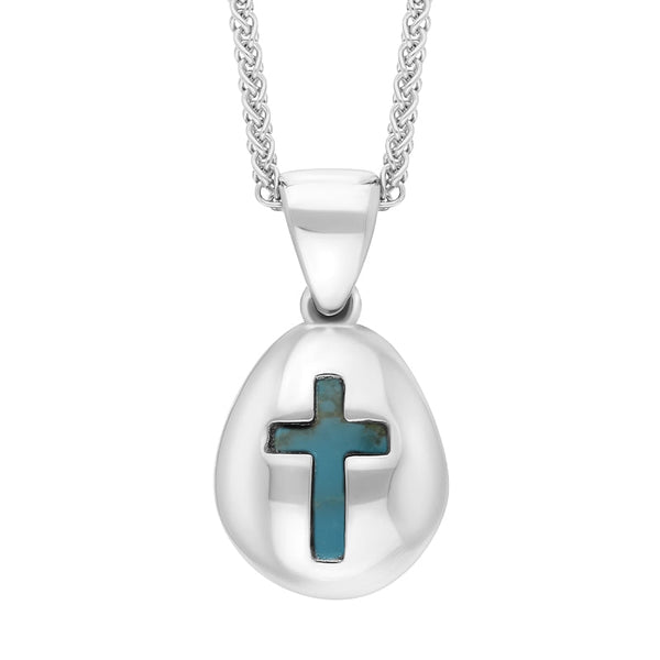 9ct White Gold Turquoise Cross Pear Shape Necklace