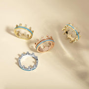 9ct White Gold Turquoise Diamond Tiara Patterned Band Ring. R1222.