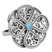 9ct White Gold Turquoise Flore Eight Petal Flower Ring R808