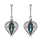 9ct White Gold Turquoise Flore Filigree Drop Earrings E1781