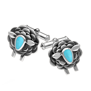  9ct White Gold Turquoise Sheep Cufflinks, CL547.
