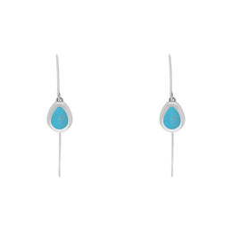 9ct White Gold Turquoise Fleur De Lis Disc Drop Earrings, E1373.