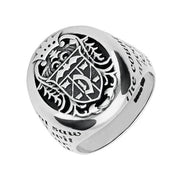 9ct White Gold Whitby Jet Dracula Crest Replica Signet Ring. R622.