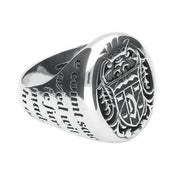 9ct White Gold Whitby Jet Dracula Crest Replica Signet Ring. R622.