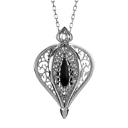 9ct White Gold Whitby Jet Flore Filigree Small Necklace P2338C