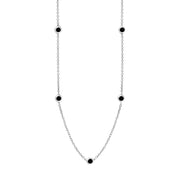 9ct White Gold Whitby Jet Heart Link Disc Chain Necklace, N746.