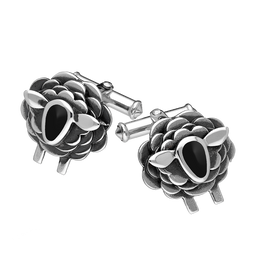 9ct White Gold Whitby Jet Sheep Cufflinks, CL547.