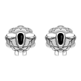 9ct White Gold Whitby Jet Sheep Stud Earrings, E2530.