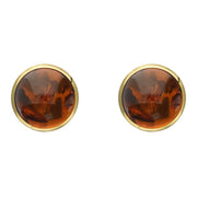 9ct Yellow Gold Amber 8mm Classic Large Round Stud Earrings, E004.