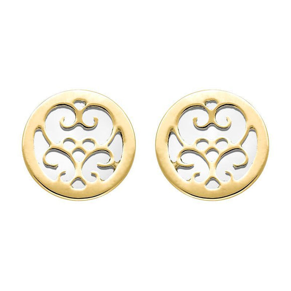 9ct Yellow Gold Bauxite Flore Filigree Stud Earrings, E1782