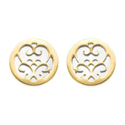 9ct Yellow Gold Bauxite Flore Filigree Stud Earrings, E1782