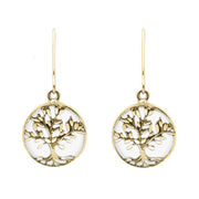 9ct Yellow Gold Bauxite Round Large Tree of Life Leaves Drop Earrings, E2427