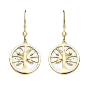 9ct Yellow Gold Bauxite Round Tree of Life Drop Earrings, E2485.