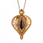 9ct Yellow Gold Blue Goldstone Flore Filigree Small Necklace P2338C