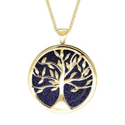 9ct Yellow Gold Blue Goldstone Large Round Tree of Life Necklace, P3418.