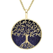 9ct Yellow Gold Blue Goldstone Round Tree Of Life Necklace, P3146.