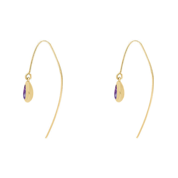 9ct Yellow Gold Blue John Fleur De Lis Disc Drop Earrings, E1373.