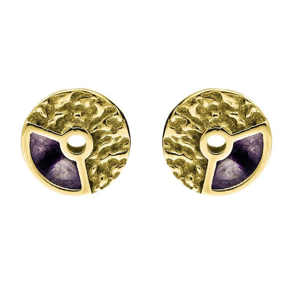 9ct Yellow Gold Blue John Millstone Stud Earrings. E1125.