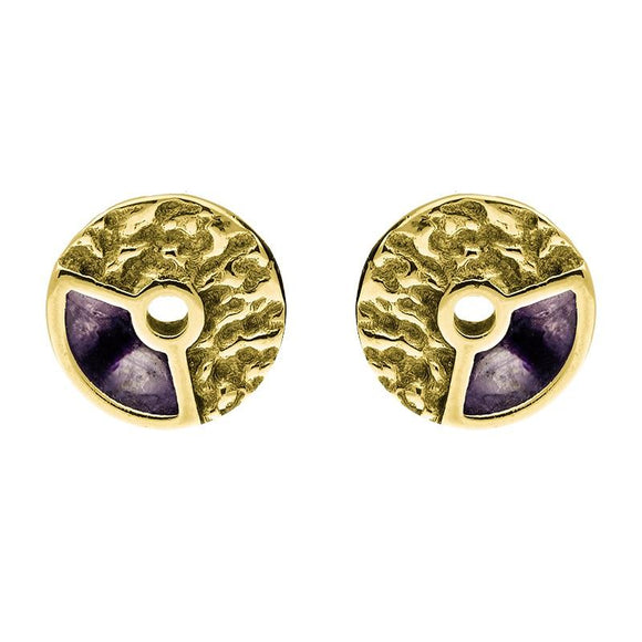 9ct Yellow Gold Blue John Millstone Stud Earrings. E1125.