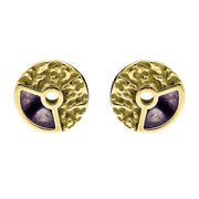 9ct Yellow Gold Blue John Millstone Stud Earrings. E1125.