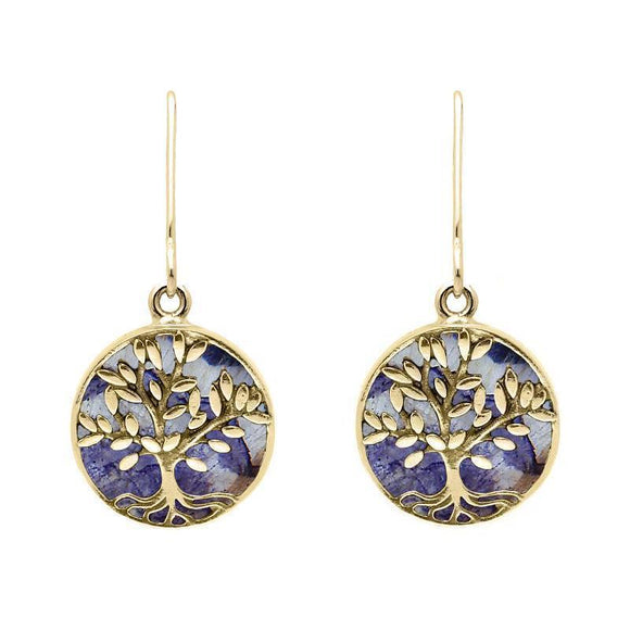 9ct Yellow Gold Blue John Round Large Leaves Tree of Life Two Piece Set, S062.