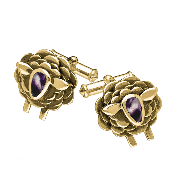 9ct Yellow Gold Blue John Sheep Cufflinks, CL547.