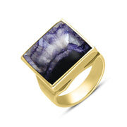 9ct Yellow Gold Blue John Small Square Ring, R603.