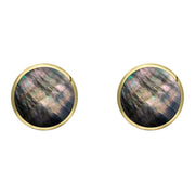 9ct Yellow Gold Dark Mother of Pearl 8mm Classic Large Round Stud Earrings, e004.