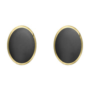 9ct Yellow Gold Hematite 8 x 10mm Classic Large Oval Stud Earrings, E007.