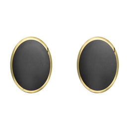 9ct Yellow Gold Hematite 8 x 10mm Classic Large Oval Stud Earrings, E007.