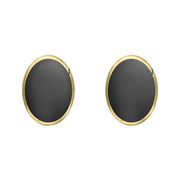 9ct Yellow Gold Hematite 8 x 6mm Classic Medium Oval Stud Earrings, E006.