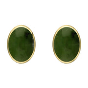 9ct Yellow Gold Jade 8 x 10mm Classic Large Oval Stud Earrings, E007.