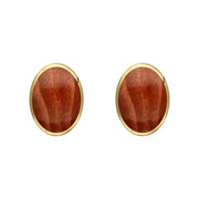 9ct Yellow Gold Jasper 7 x 5mm Classic Small Oval Stud Earrings, E005.
