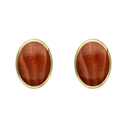 9ct Yellow Gold Jasper 8 x 6mm Classic Medium Oval Stud Earrings, E006.