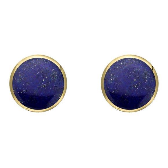 9ct Yellow Gold Lapis Lazuli 8mm Classic Large Round Stud Earrings, E004.