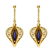 9ct Yellow Gold Lapis Lazuli Flore Filigree Drop Earrings E1781