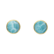 9ct Yellow Gold Larimar 4mm Classic Small Round Stud Earrings, E001.