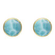 9ct Yellow Gold Larimar 8mm Classic Large Round Stud Earrings, E004.