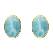 9ct Yellow Gold Larimar 8 x 10mm Classic Large Oval Stud Earrings, E007.