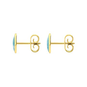 9ct Yellow Gold Larimar 8 x 6mm Classic Medium Oval Stud Earrings, E006.