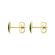 9ct Yellow Gold Malachite 8 x 6mm Classic Medium Oval Stud Earrings, E006.
