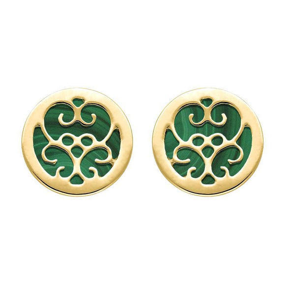 9ct Yellow Gold Malachite Flore Filigree Stud Earrings, E1782