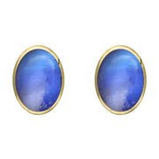 9ct Yellow Gold Moonstone 8 x 10mm Classic Large Oval Stud Earrings, E007.