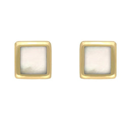 9ct Yellow Gold Mother of Pearl Dinky Square Stud Earrings, E034.