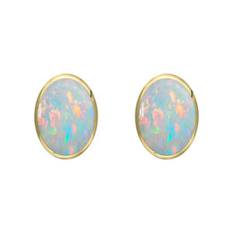 9ct Yellow Gold Opal 7 x 5mm Classic Small Oval Stud Earrings, E005.