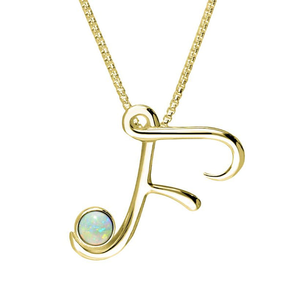 9ct Yellow Gold Opal Love Letters Initial F Necklace, P3453.