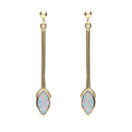 9ct Yellow Gold Opal Marquise Long Drop Earrings E131