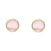 9ct Yellow Gold Pink Mother of Pearl 4mm Classic Small Round Stud Earrings, E001.